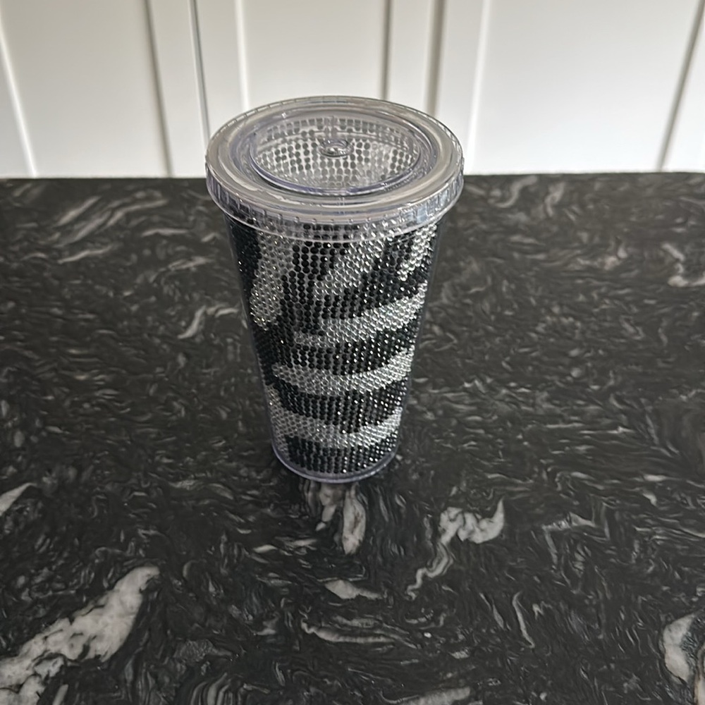 Travel Tumbler 16 oz Zebra Stripe Bling Pattern With Clear Lid BPA Free